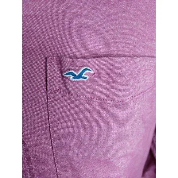 Hollister Mens Large Button Up Shirt Epic Flex Stretch LS Classic Fit Mauve Pink - Picture 9 of 14